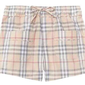 Burberry Boy Conroy Plaid Check Print Cotton Shorts Pale Stone, Sz 12 Months NWT